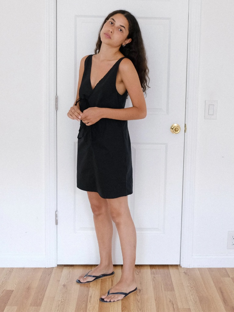 Deiji Studios The Open Tie Mini Dress In Black Organic Poplin Twin Bows Xs Nwt — image 3 of 8